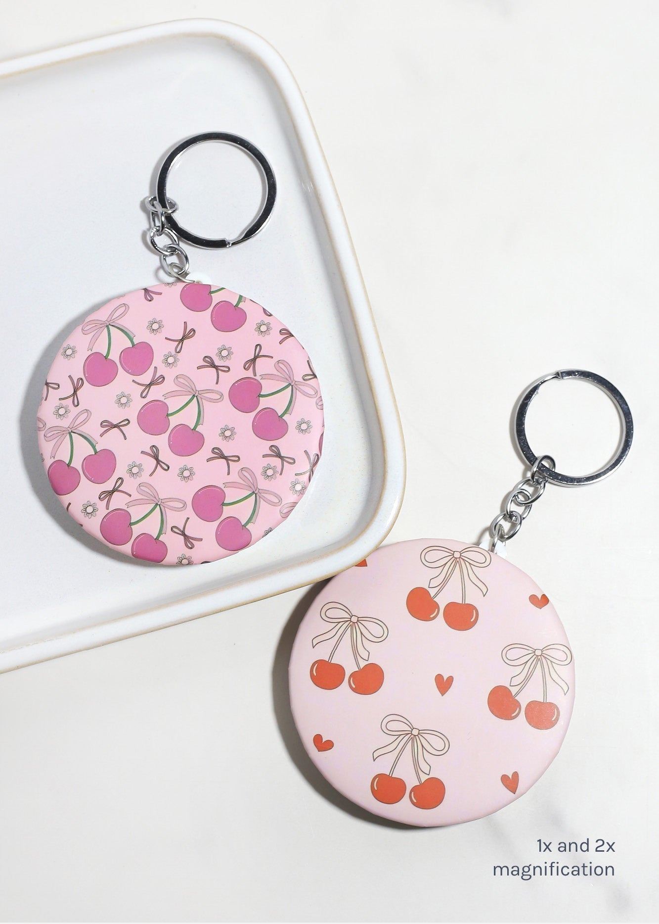 AOA Double-Sided Compact Mirror – Cherry Keychain