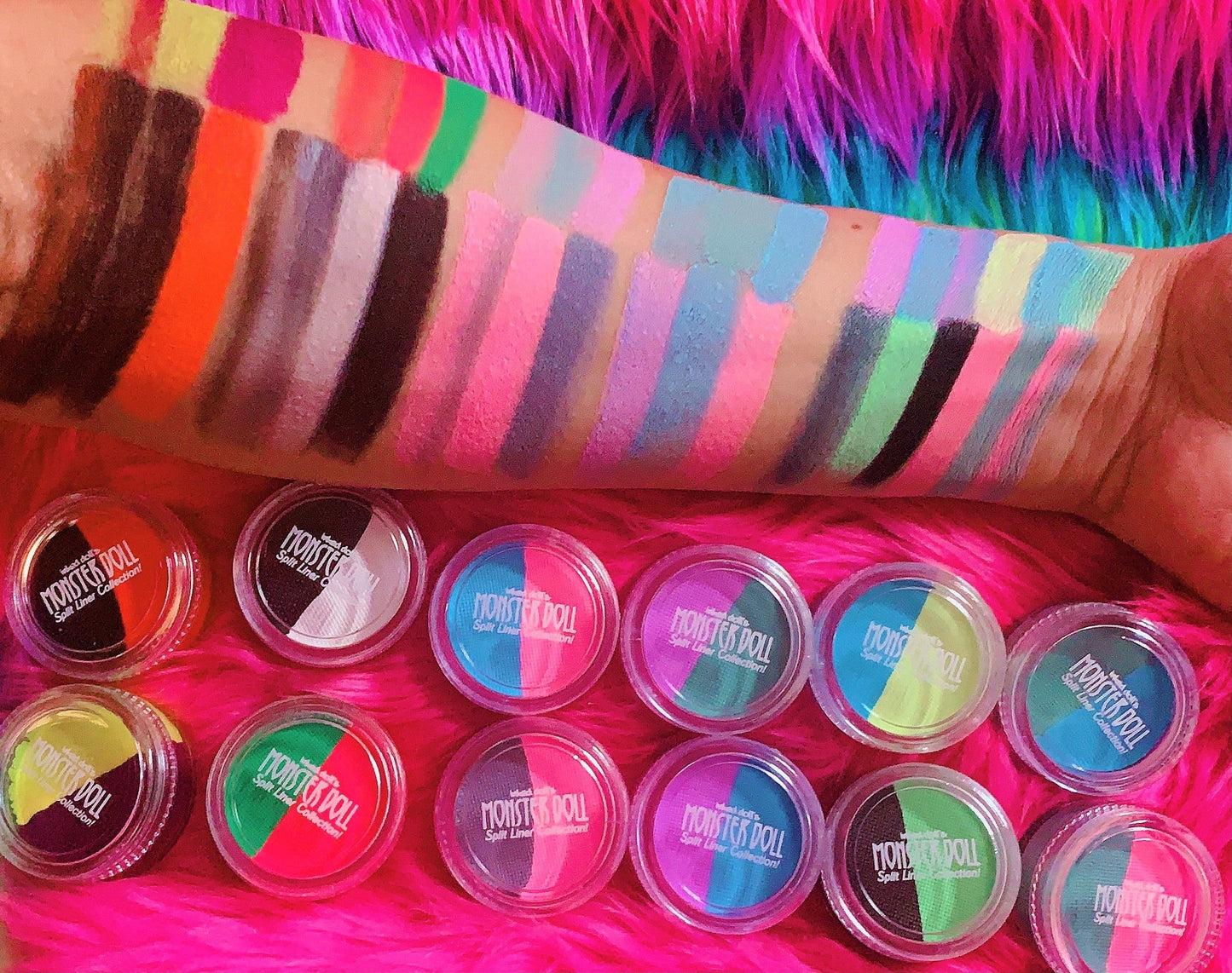 Inked Doll Cosmetics - (HUGE!) Monster Doll PURRSEPHONE & MEOWLODY *UV Neon Pastel* SPLIT LINER/FACE/BODY PAINT