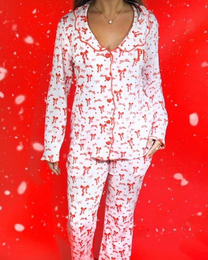 Women's Christmas Bow Pyjama Trouser Set