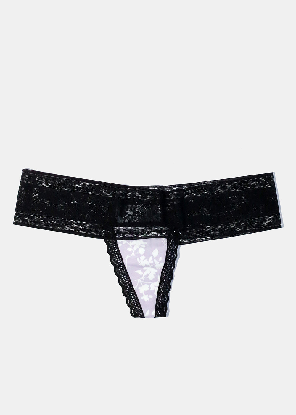 Black and Lilac Lace Thong