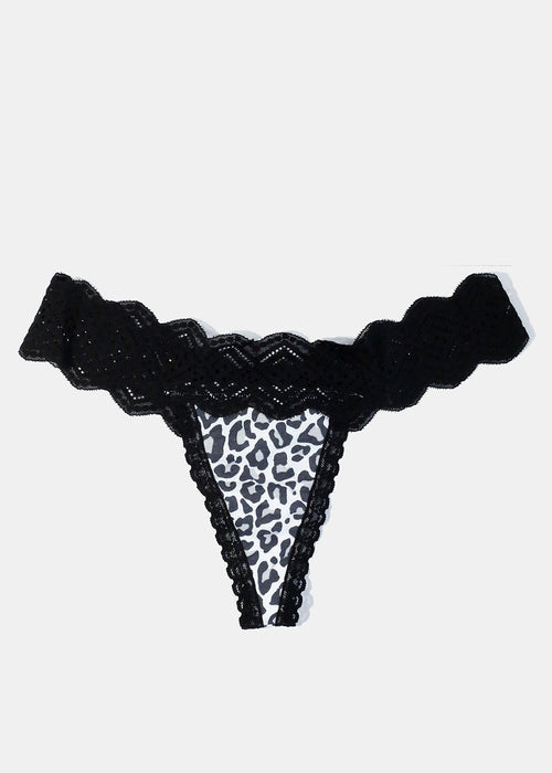 Animal Print Black Lace Thong