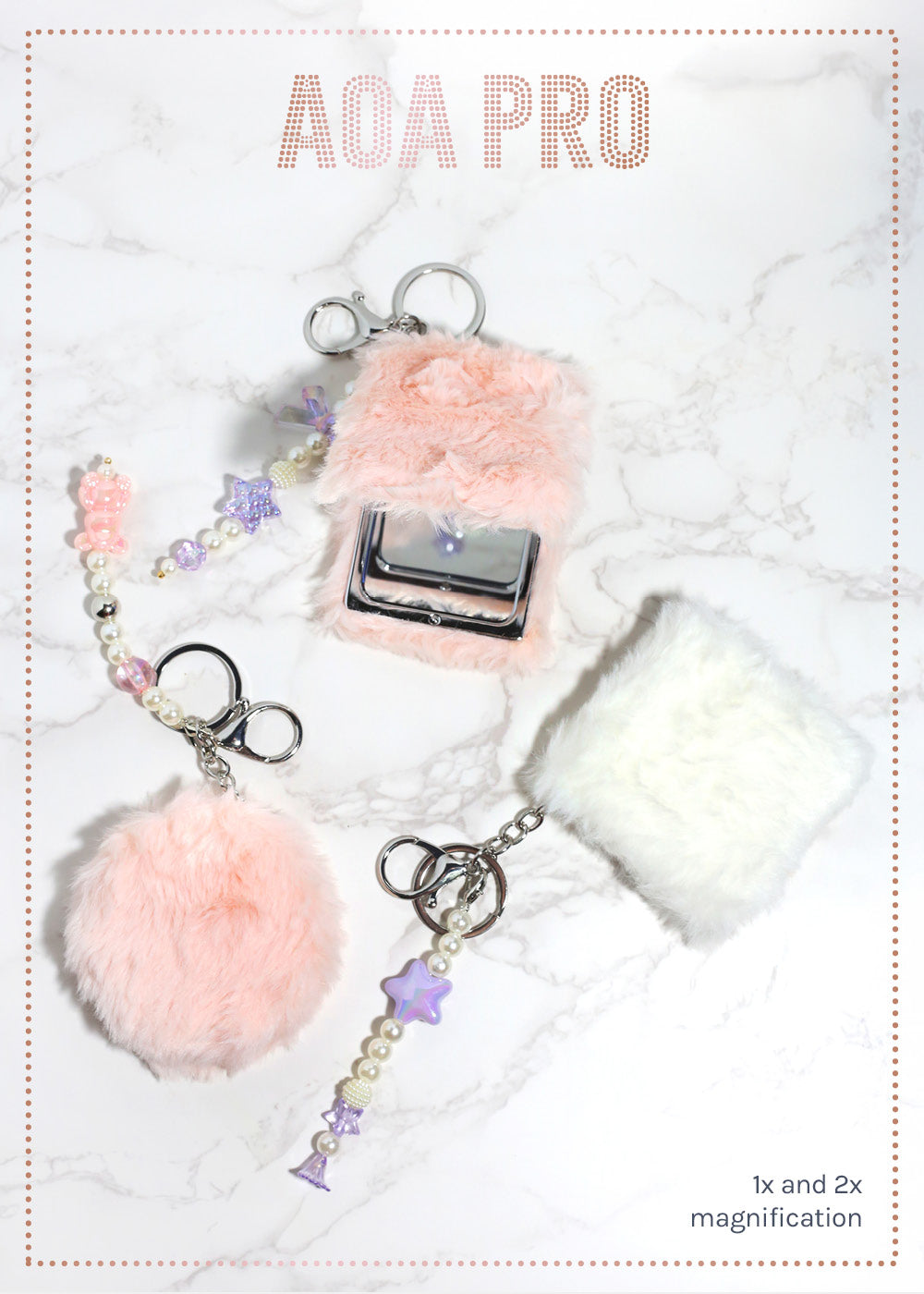AOA Pro Double-Sided Compact Mirror – Fluffy Keychain