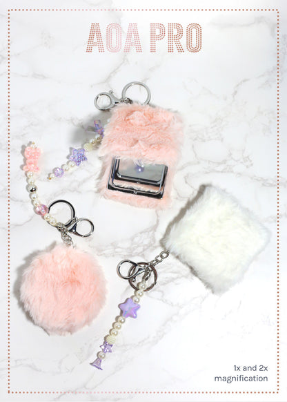 AOA Pro Double-Sided Compact Mirror – Fluffy Keychain
