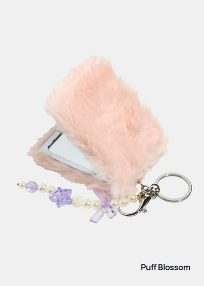 AOA Pro Double-Sided Compact Mirror – Fluffy Keychain