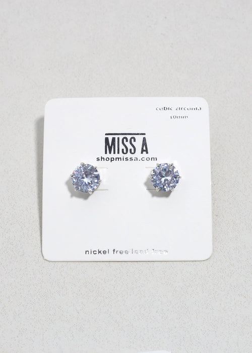 Classic Cubic Zirconia Stud Earrings - Silver