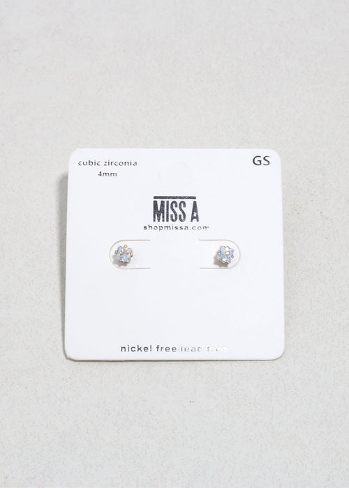 Classic 4mm Cubic Zirconia Studs - Gold