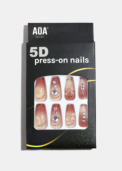 AOA Studio Golden Bow Blush 5D Press-On Nails