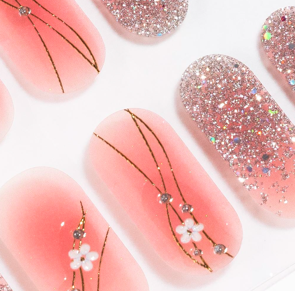 Candied Nails - Nail Sticker - Pink Daisy Golden Gel Nails